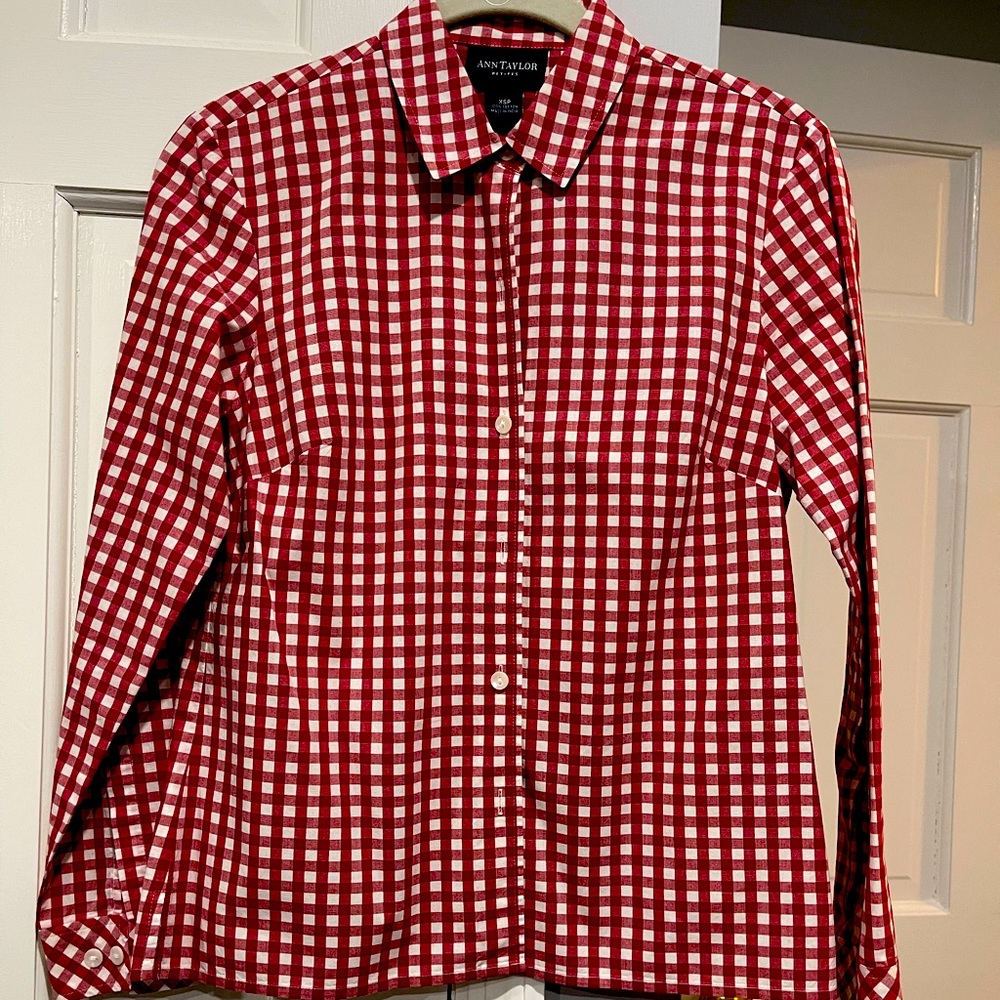 Red And White Checkered Button Down Blouse - image 1
